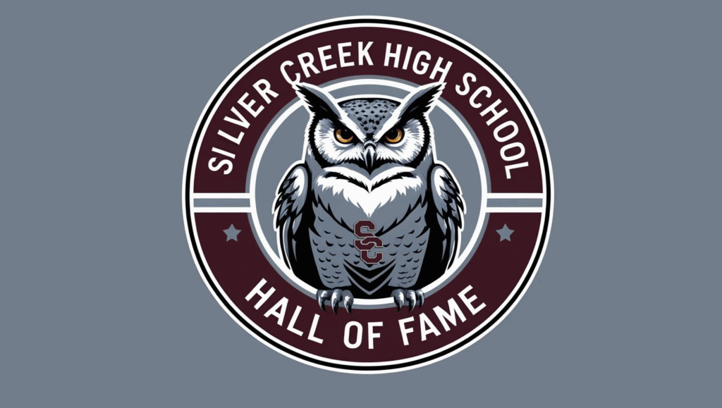 Logo of Silver Creek High School Hall of Fame featuring an owl in the center with maroon and gray colors.